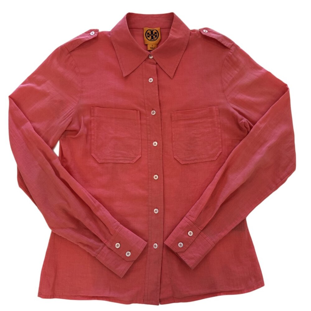 Tory Burch Long Sleeve Button Down Barbie Pink Cotton Shirt (Size 2)